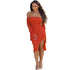 Orange Dew Shoulder Party Knee Length Dress #Long Sleeve #Off The Shoulder